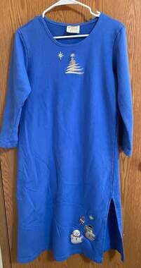 Tia Designs Christmas Snowmen Nightgown Size Large Blue Cotton